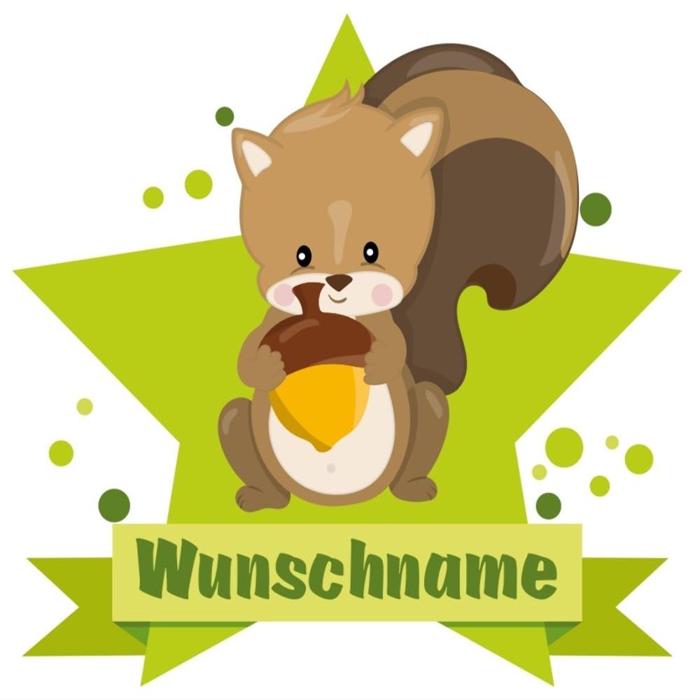 Samunshi Squirrel Personalized Name Door Sign Wall Decal, 100 x 87 cm, Multicolor