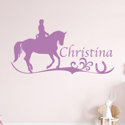 GRAZDesign Personalized Horse Rider Wall Decal with Name, Girls' Room Décor – 86 x 50 cm / 090 Silver Gray