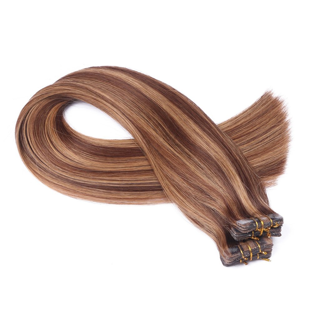 Tape-In Hair Extensions #6/27 Highlighted, 40 cm, 60 Wefts, 100% Remy Human Hair