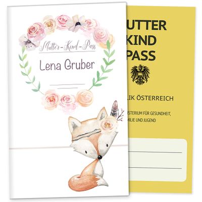 OLGS Mother-Child Pass Cover: Cute Boho Design, Personalized with Name, Fox