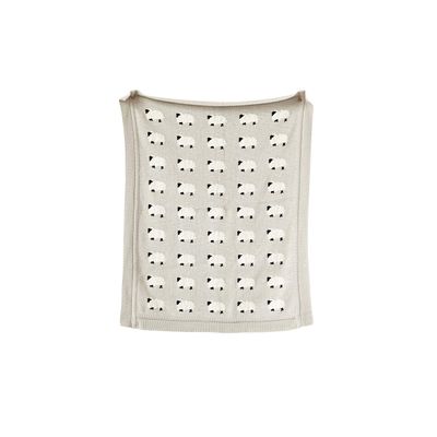 Creative Co-op Baby Blanket with Sheep, Cotton, Knitted, 40 x 32 in, Gray