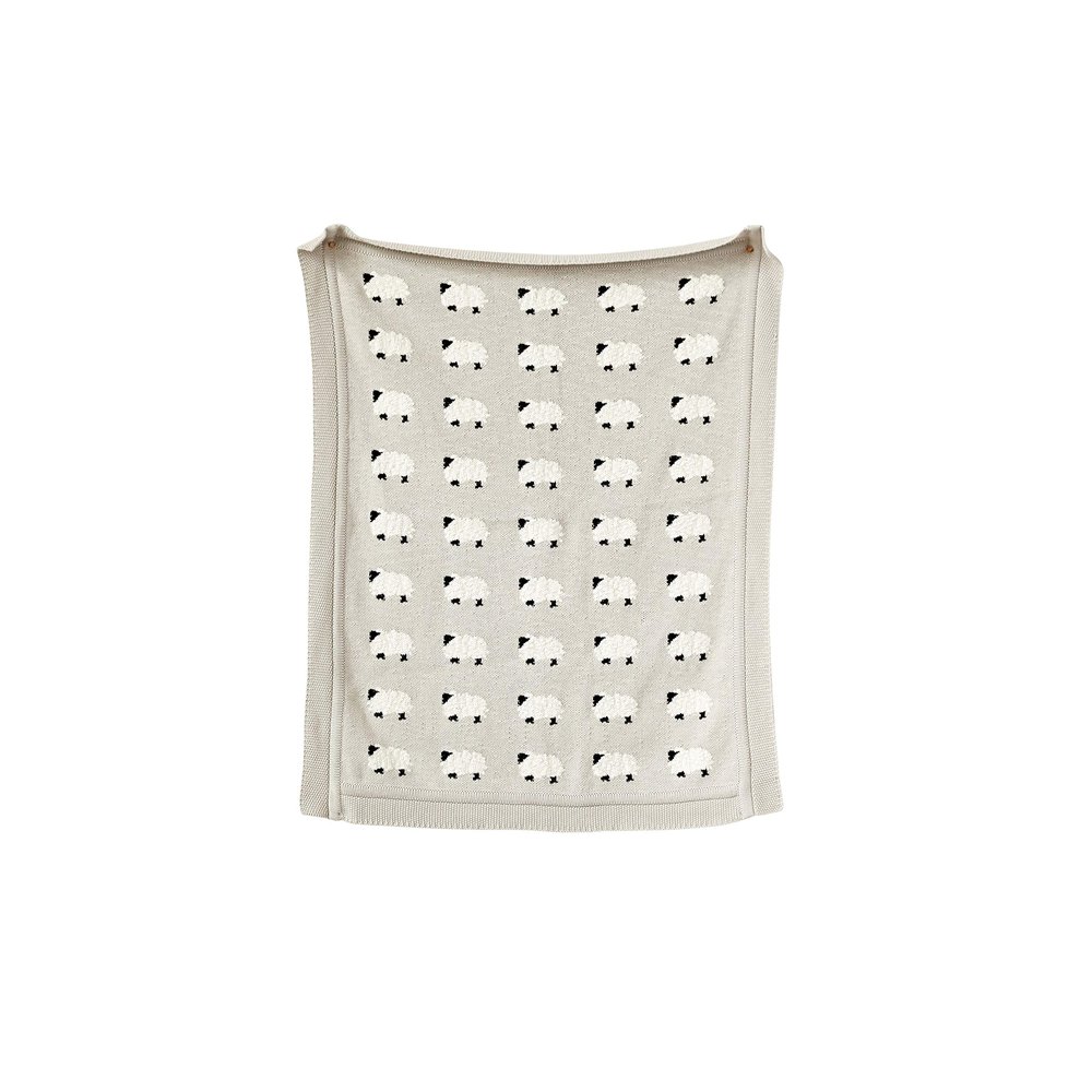 Creative Co-op Baby Blanket with Sheep, Cotton, Knitted, 40 x 32 in, Gray