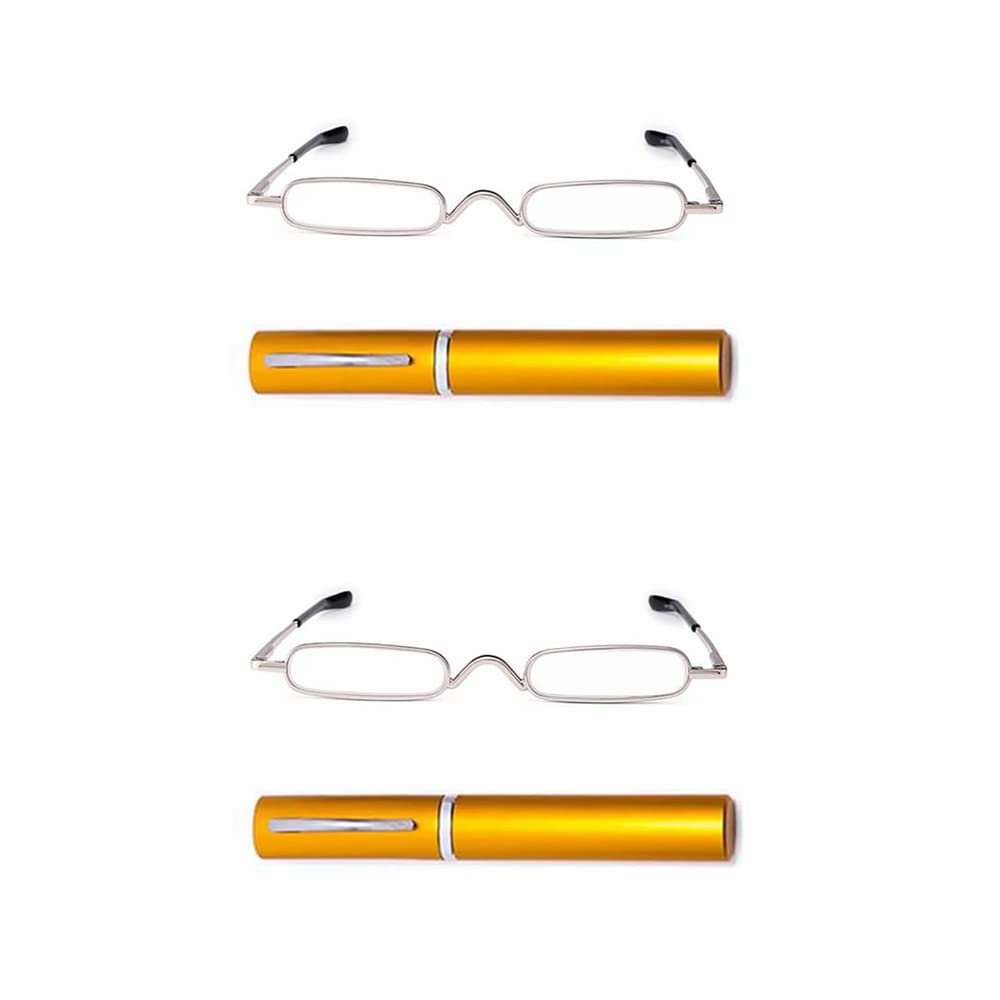 KAIBSEN 2-Pack Slim Metal-Frame Reading Glasses with Portable Hard Case