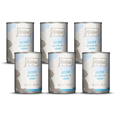 MjAMjAM Premium Wet Cat Food, Tender Duck & Poultry with Carrots, 6-Pack (6 x 400 g), Grain-Free