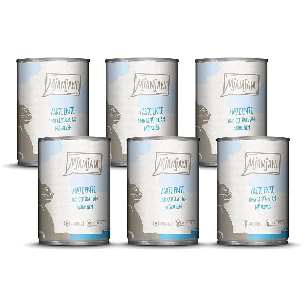 MjAMjAM Premium Wet Cat Food, Tender Duck & Poultry with Carrots, 6-Pack (6 x 400 g), Grain-Free
