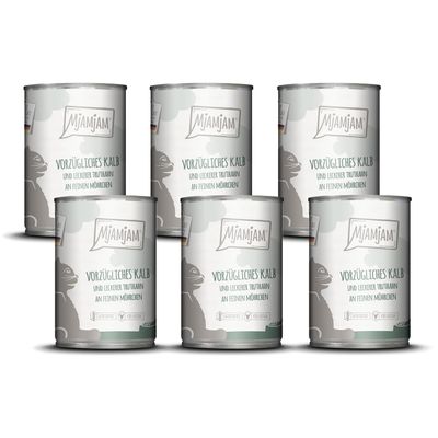 MjAMjAM - Premium Wet Cat Food - Tender Veal & Turkey with Fine Carrots, 6-Pack (6 x 400 g), Grain-Free with Extra Meat