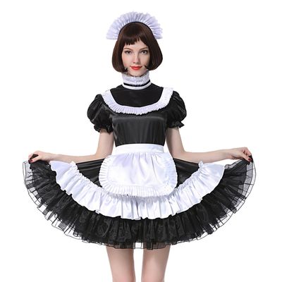 GOceBaby Sissy Maid Lockable Black Satin Dress Costume, Pleated Trousers Style (M)