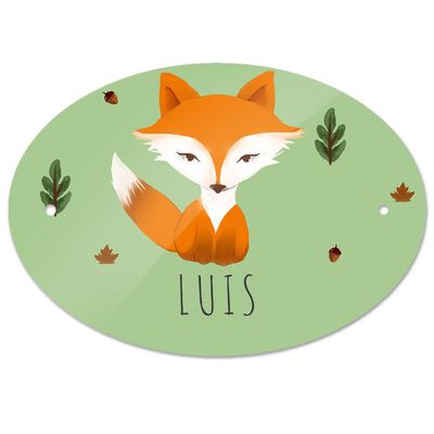 Door Sign with Name Luis and Fox Motif for Boys