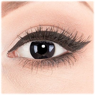 Colored Contact Lenses for Carnival, Halloween, and Parties, 1 Pair of Glamlens BlackOut Crazy Fun Lenses with Case, -3.00