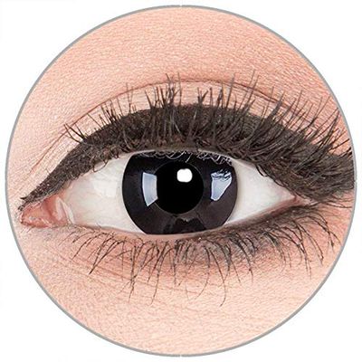 Colored Halloween Contact Lenses by Glamlens, Prescription -4.50, 1 Pair White Crazy Fun “BlackOut” Lenses with Case