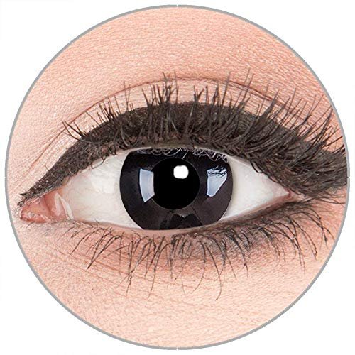 Colored Halloween Contact Lenses by Glamlens, Prescription -4.50, 1 Pair White Crazy Fun “BlackOut” Lenses with Case