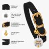 BRONZEDOG Leather Cat Collar with Bell, Non-Rubbing, QR Tag for Boys and Girls (Black and Gold, 18-23 cm) view 2