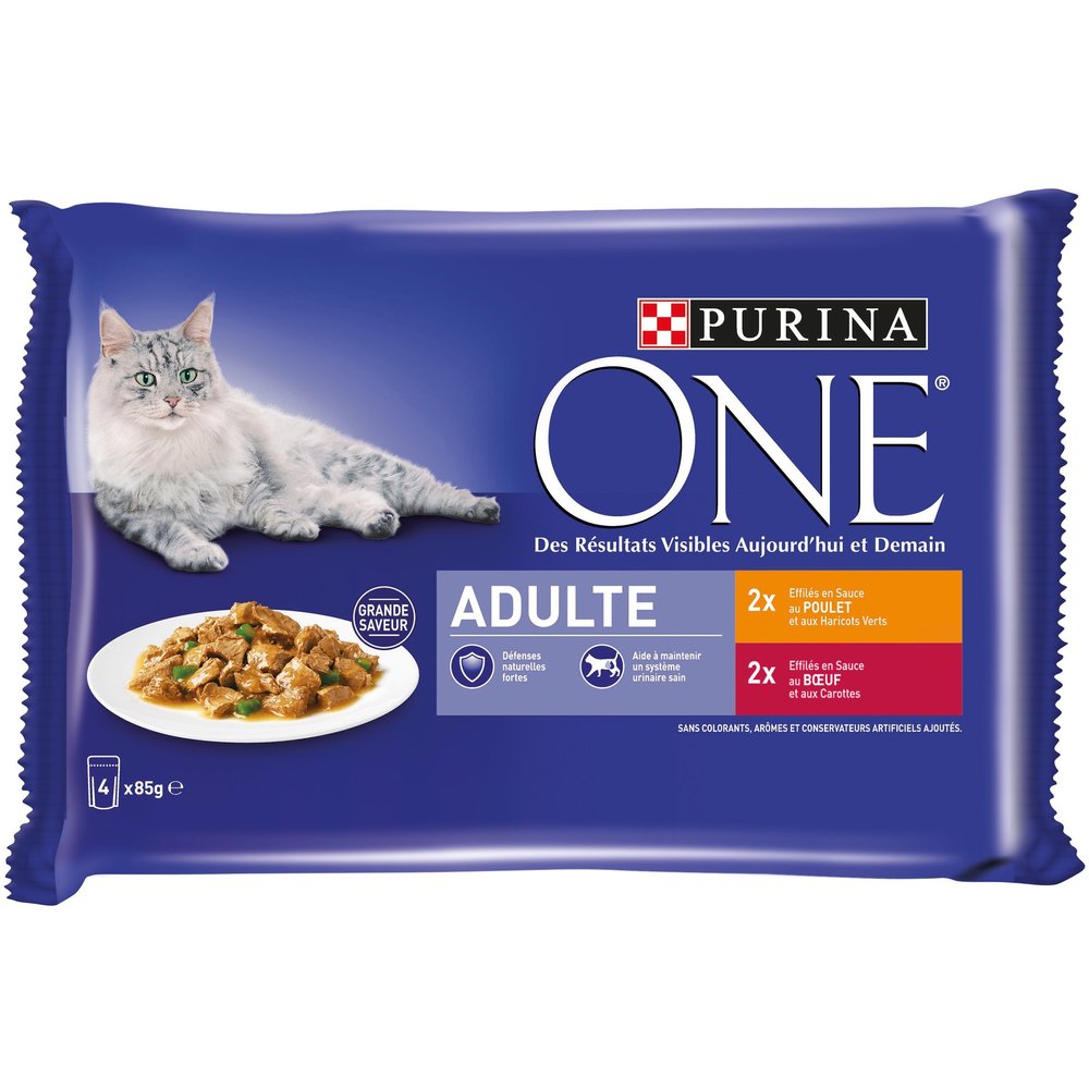 Purina ONE Chicken & Beef Fresh Pouches for Adult Cats, 4 x 85 g