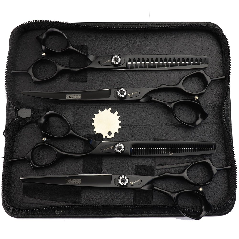 7-Inch Pet Scissors Set for Shaping and Thinning, Japanese 440C Steel, Two Colors, Gemstone Screws