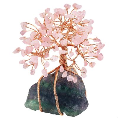 mookaitedecor Natural Rose Quartz Crystal Tree with Fluorite Base