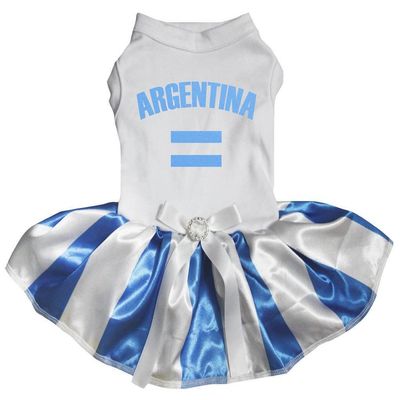 Petitebelle Puppy Dog Dress, Argentina Flag, Blue Cotton Top, White, Gray, XL