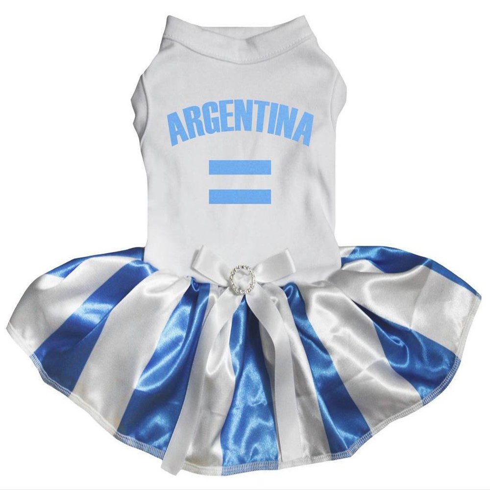 Petitebelle Puppy Dog Dress, Argentina Flag, Blue Cotton Top, White, Gray, XL