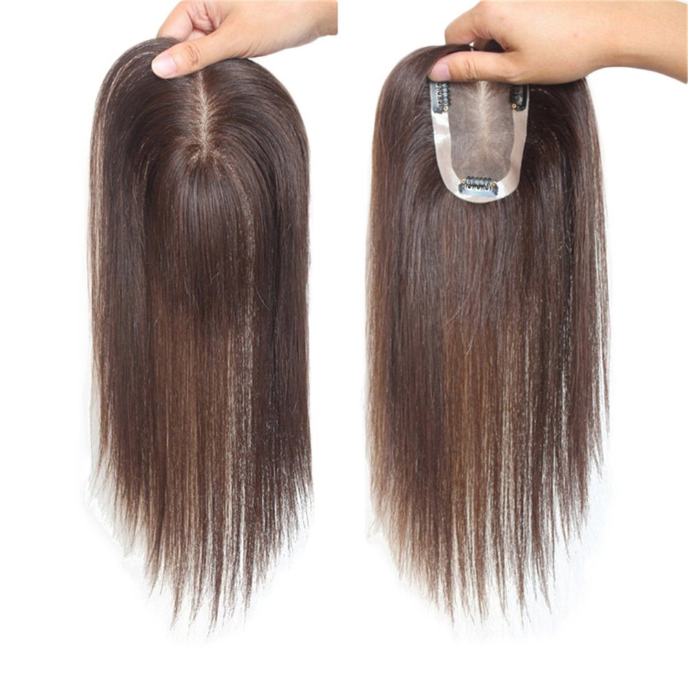 Human Hair Topper for Thinning Hair, 7.6 x 11.9 cm, Monofilament, Hand-Tied, Remy Hair, 25.4 cm, Light Brown