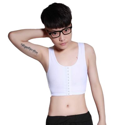 BaronHong Front 3-Row Hook Elastic, Breathable Chest Binder, Tomboy Trans Lesbian (White, L)