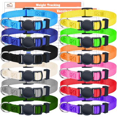 GAMUDA Small Pet Collars, Soft Nylon Puppy Collars, Adjustable Collars for Puppies, Solid Color, Dog Collars with 2 Record Charts, 12-Pack (S)
