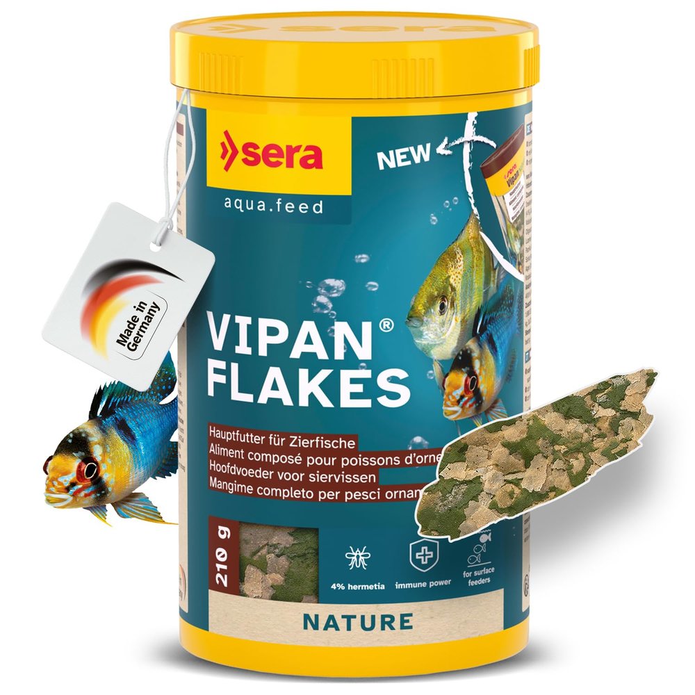 sera Vipan Flakes 1,000 ml (210 g) | Fish Food for Ornamental Fish