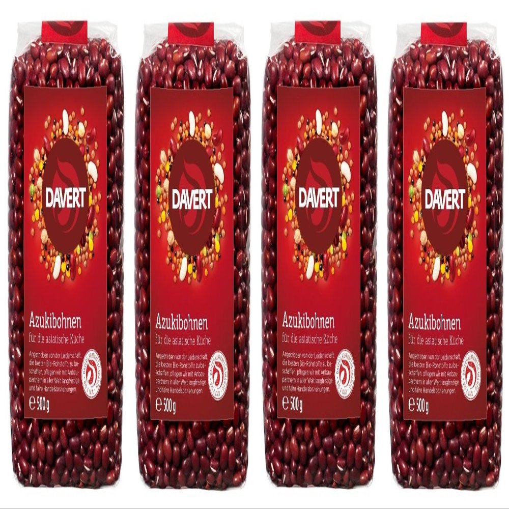 Davert Organic Adzuki Beans for Asian Cuisine, 4 x 500 g