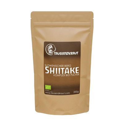 Organic Vital Mushroom Powder – Reishi, Hericium, Cordyceps, Shiitake – Made in the EU – Premium Quality from Tausendkraut – 200 g to 500 g (200 g, Shiitake 200 g)