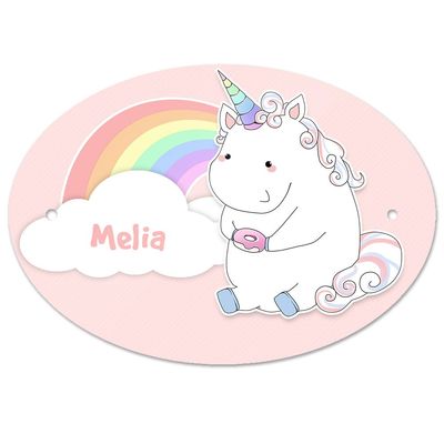 Eurofoto Door Sign with the Name Melia and Pastel Unicorn Motif for Girls