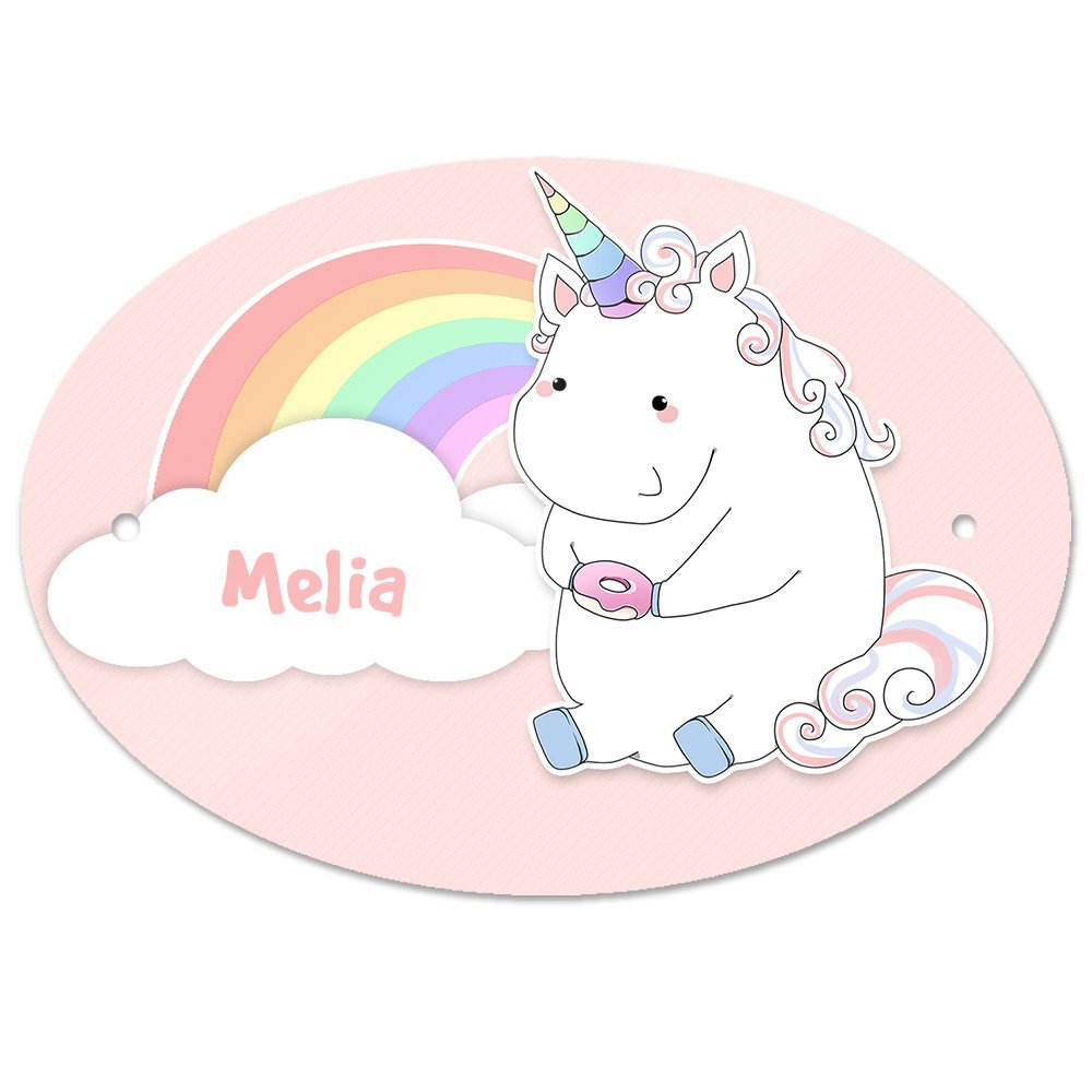 Eurofoto Door Sign with the Name Melia and Pastel Unicorn Motif for Girls