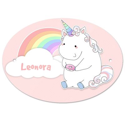 Eurofoto Door Sign with Name Leonora and Pastel Unicorn Design for Girls