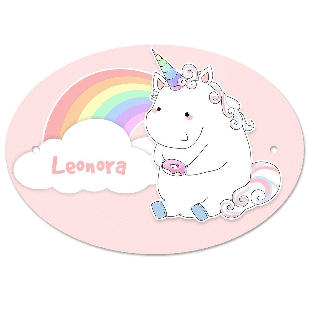 Eurofoto Door Sign with Name Leonora and Pastel Unicorn Design for Girls
