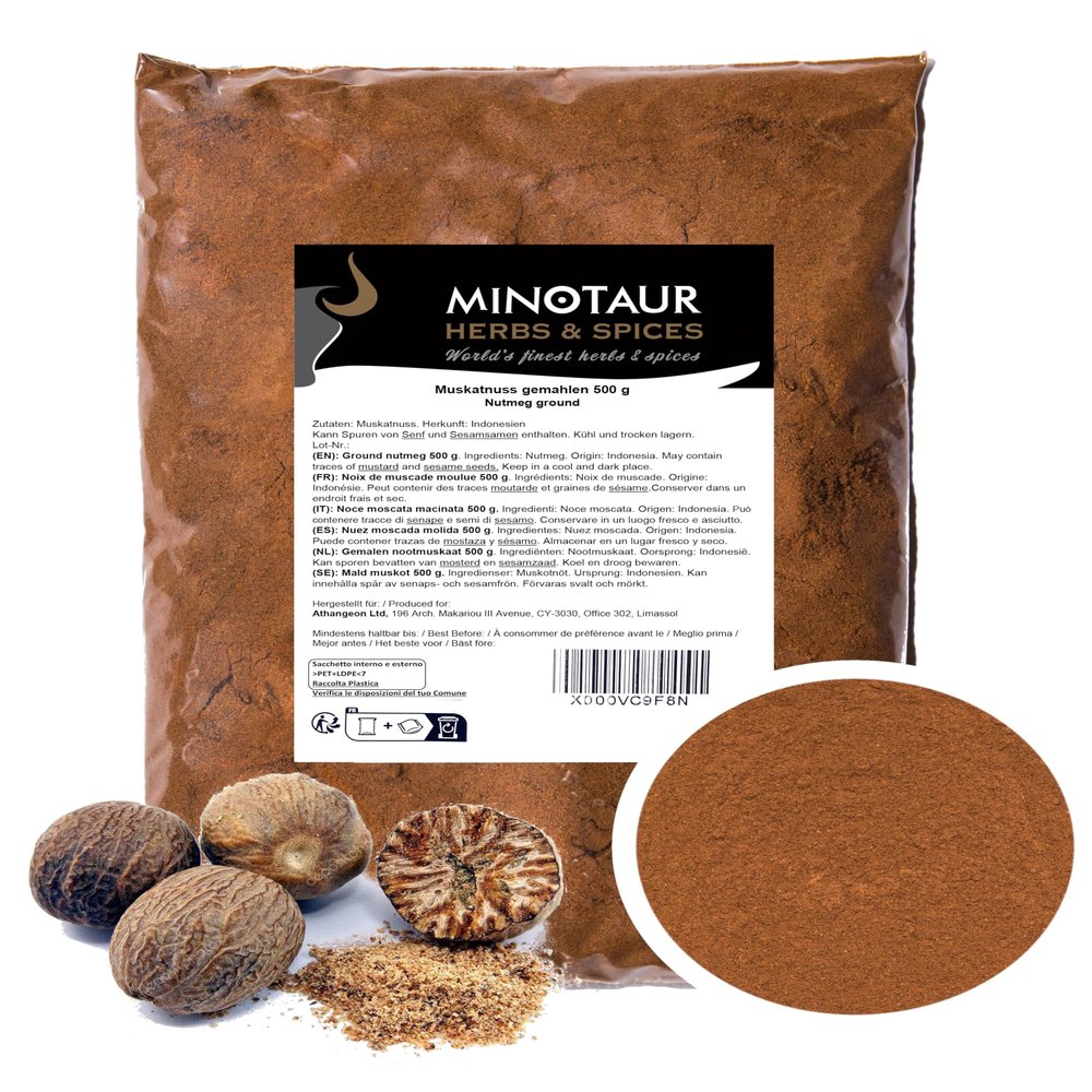 Minotaur Spices Ground Nutmeg, 2 x 500 g (1 kg)