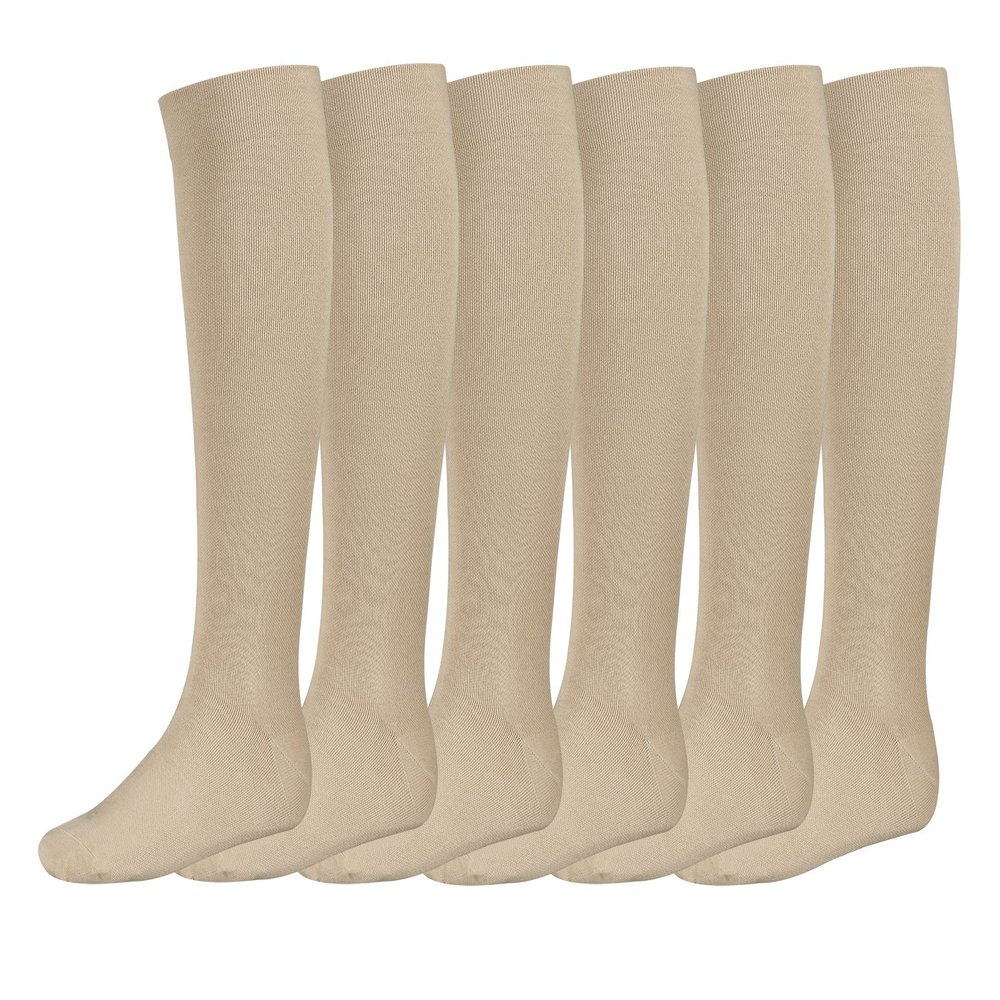 TippTexx 24, 3 Pairs of Lightweight Support Compression Travel Knee-High Socks, Sand, Sizes 39–42
