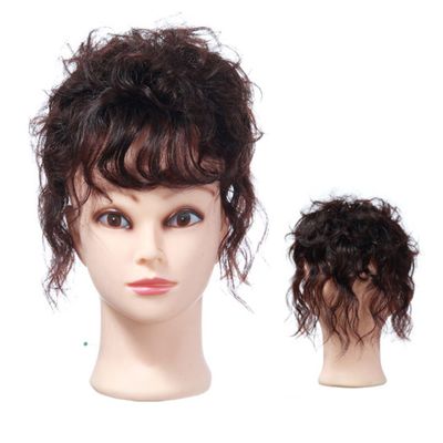 Human Hair Topper with Bangs, Curly Clip-In Hairpiece for Thinning Hair, Black/Brown