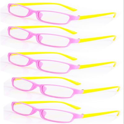 4sold Slim Reading Glasses 5-Pack, +1.00, with Case and Pouch, Yellow