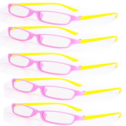4sold Slim Reading Glasses 5-Pack, +1.00, with Case and Pouch, Yellow