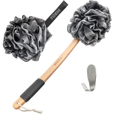 Toem Loofah Shower Sponge, Bath Sponge and Back Scrubber Set with Hook