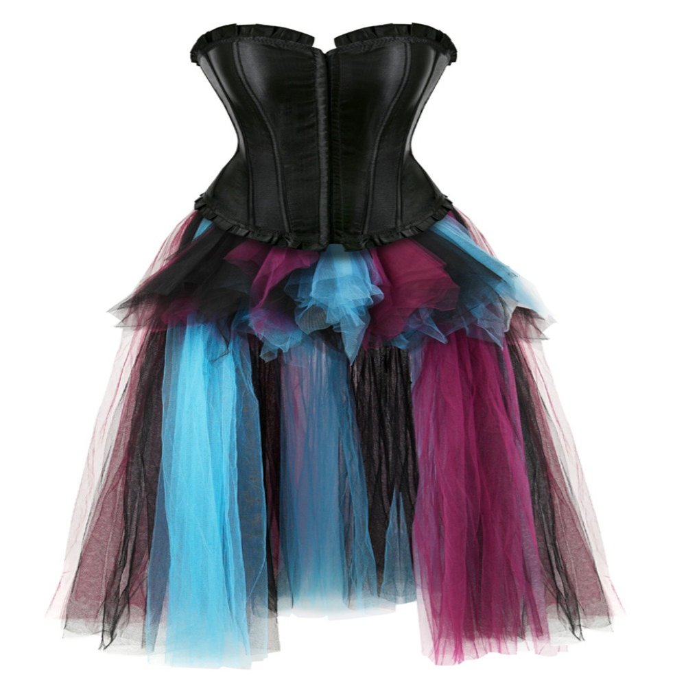 Grebrafan Medieval Carnival Corset with Burlesque Skirt, Black, S