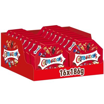 Celebrations Gift Box, Mini Chocolate Bar Assortment, 16 Packs, 16 x 186 g