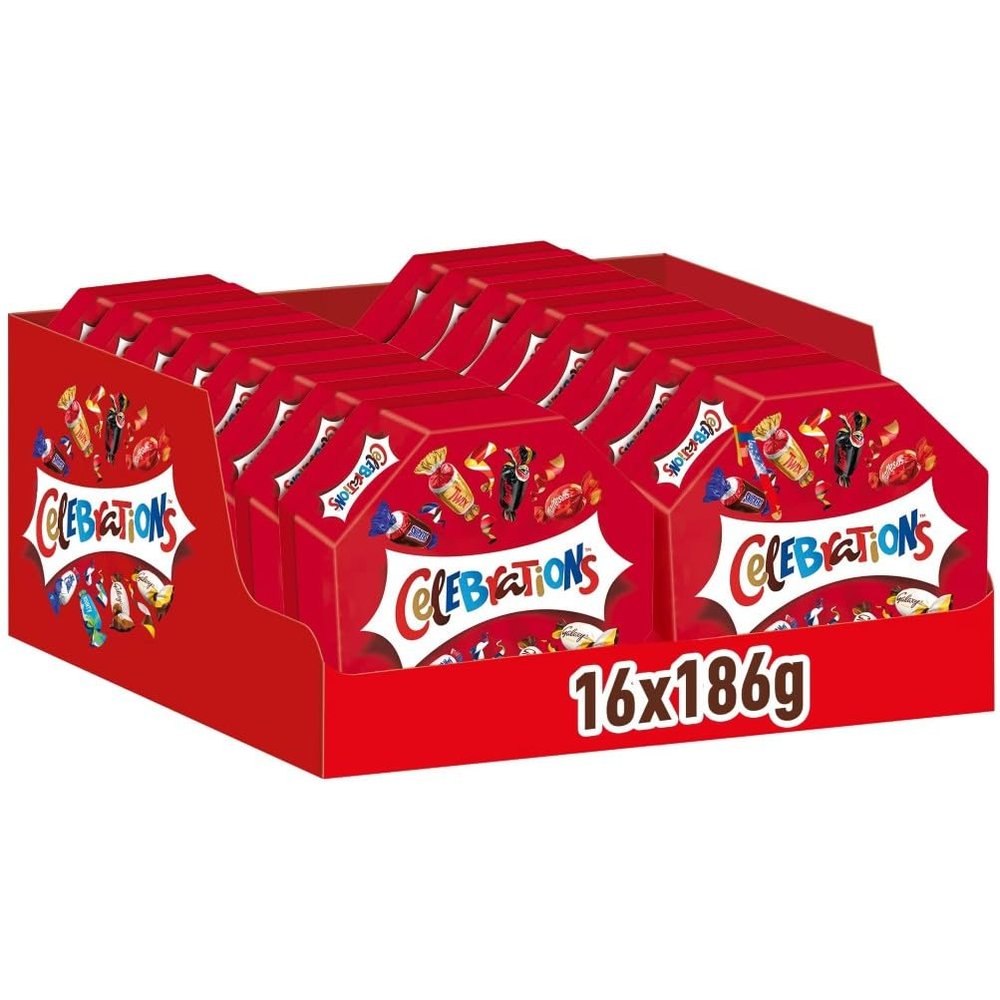 Celebrations Gift Box, Mini Chocolate Bar Assortment, 16 Packs, 16 x 186 g