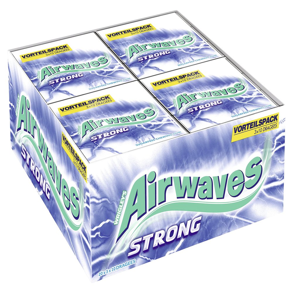 Airwaves Strong Sugar-Free Gum, Fresh Breath, 30 x 10 Dragees