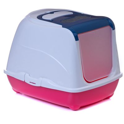 Flip Cat L Cat Litter Box, Blue - Raspberry Lower Tray