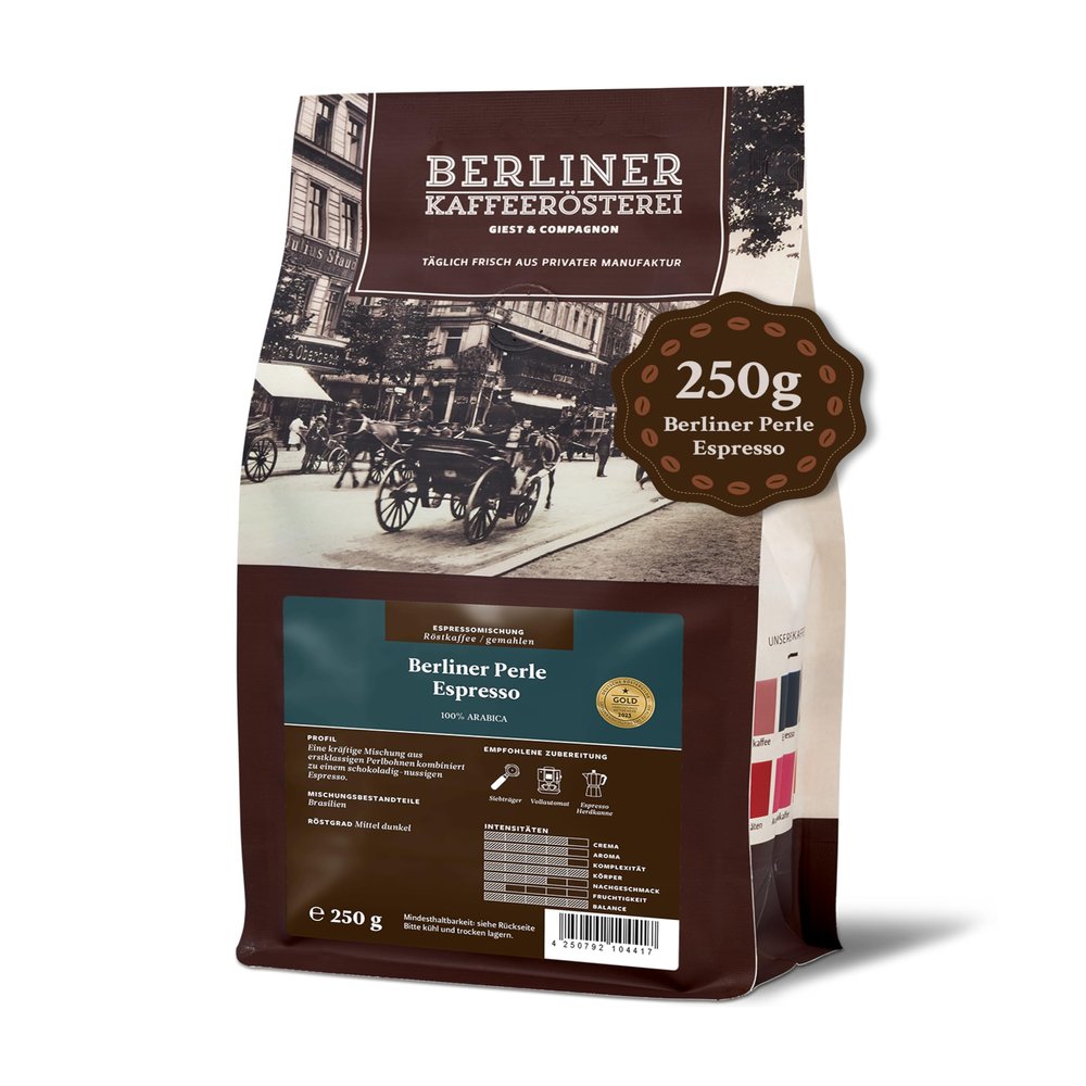 Berliner Ground Espresso (250 g) – Rare Peaberries, Chocolatey-Nutty Roast, Italian Style