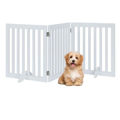 unipaws Freestanding Dog Gate, No-Drill Wooden Safety Gate, 3 Panels, 61 cm High