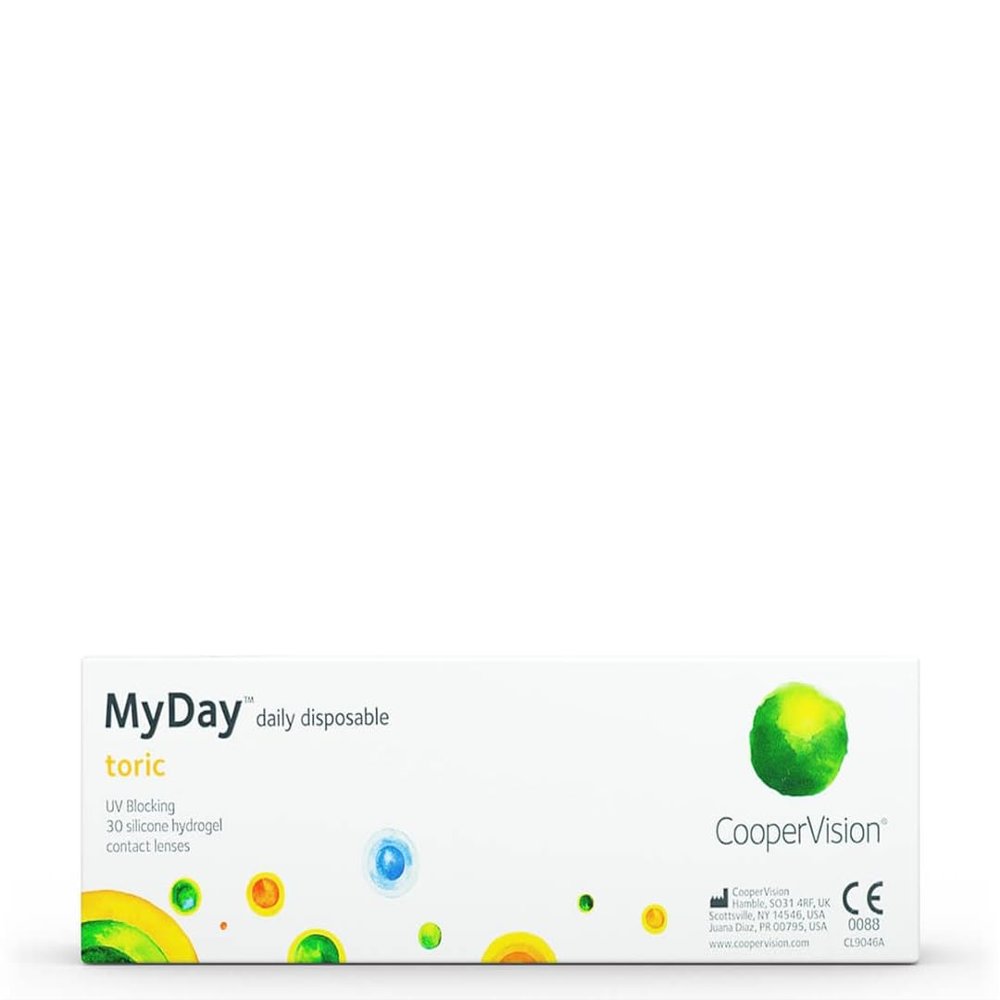 MYDAY Daily Disposable Toric Soft Contact Lenses, 30 Count / BC 8.6 mm / DIA 14.5 mm / CYL -2.25 / Axis 170 / 0 Diopters
