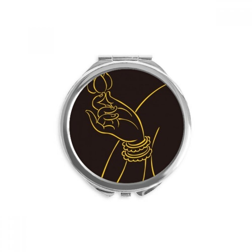 DIYthinker Buddhist Lotus Hand Mirror, Black and Yellow, Round, 2.6 x 2.4 x 0.3 in