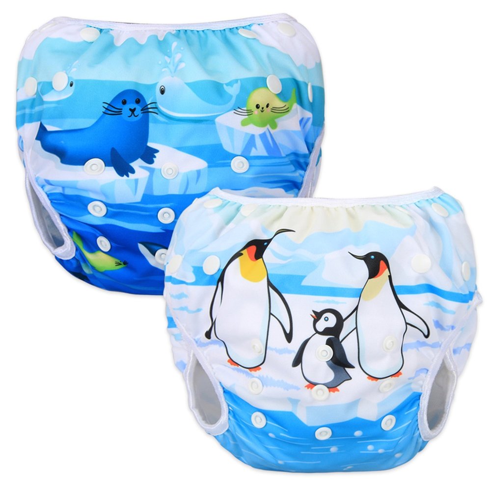 Luxja Reusable Swim Diapers (2-Pack), Adjustable and Washable, 0–3 Years
