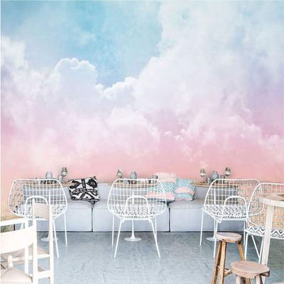 WH-PORP Pink Sky Cloud 3D Cartoon Wall Mural for Baby Girls' Rooms, 300 × 210 cm