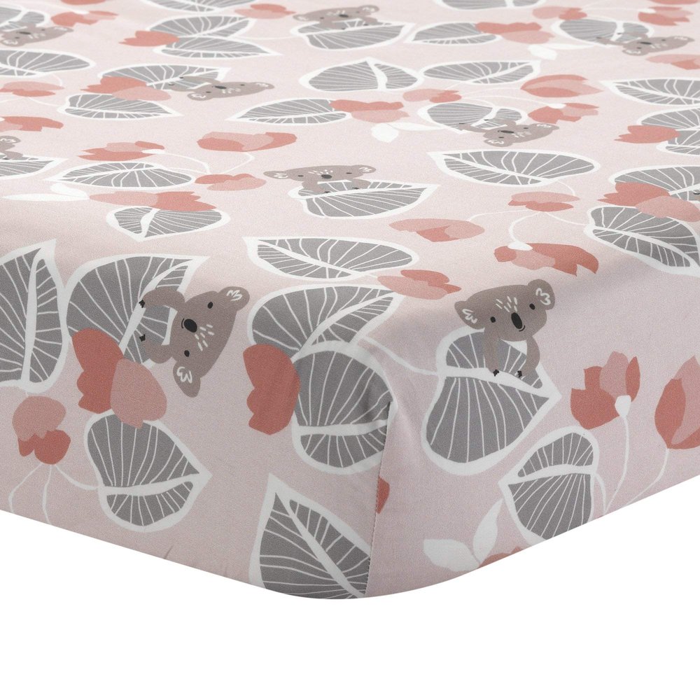 Lambs & Ivy Calypso Fitted Crib Sheet, Cotton, Pink, Gray, White, Animals