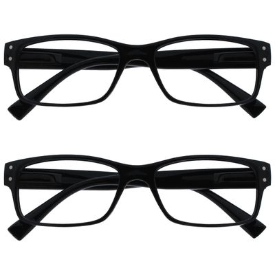 The Reading Glasses Company Men's Black Reading Glasses, 2-Pack, Oversized Designer Style, Spring Hinges, +2.00